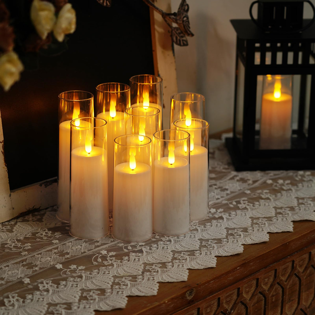 Homemory Real Wax LED Candles Flickering, Clear Glass Shell, Gold, Set of 3