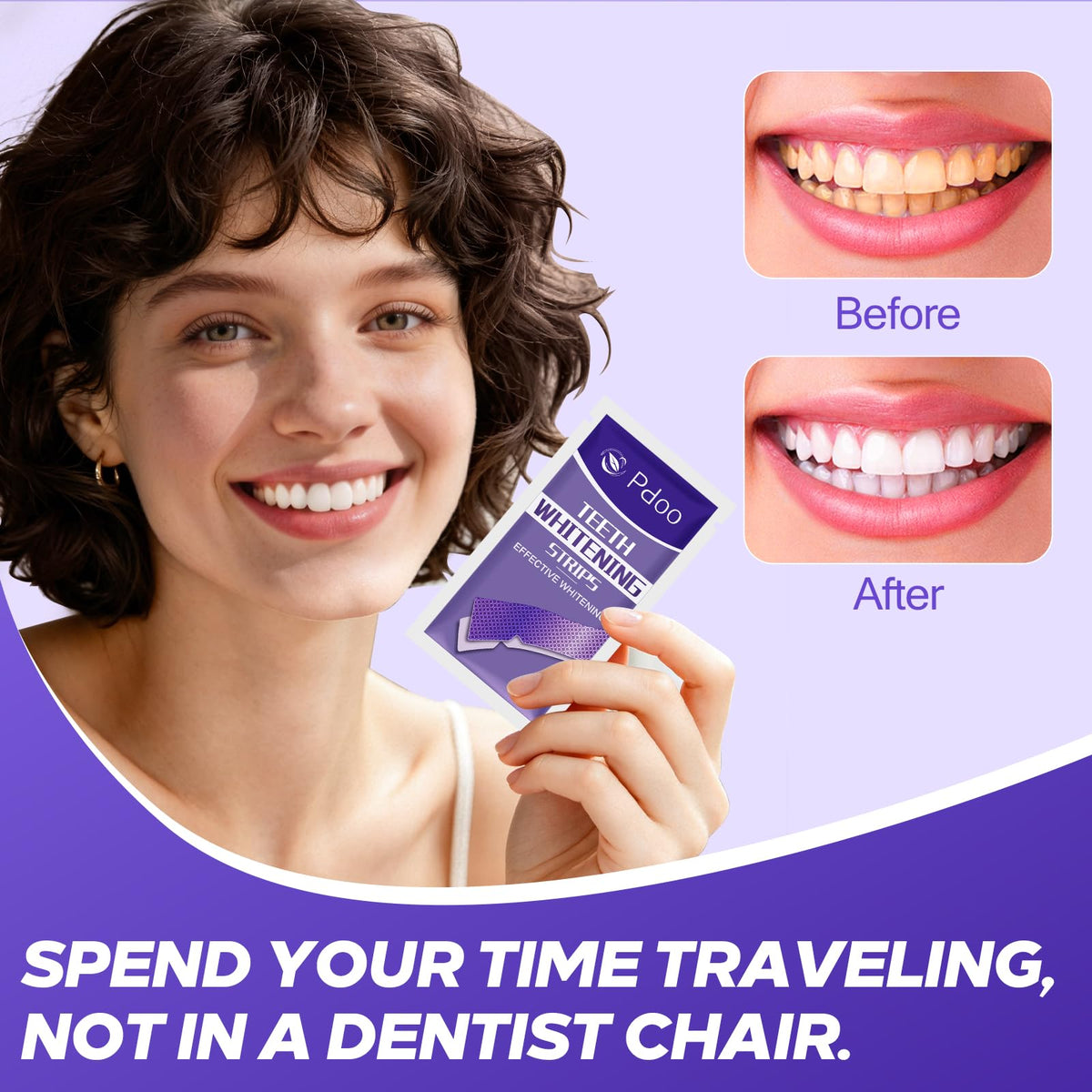 Purple Teeth Whitening Strips 14 Treatments - Enamel-Safe & No-Sensitivity & No-Slip Whitening Strips - Fast Teeth Whitening in 7 Days - Whitening Kit for Coffee, Wine Stains Removal, Mint Flavor