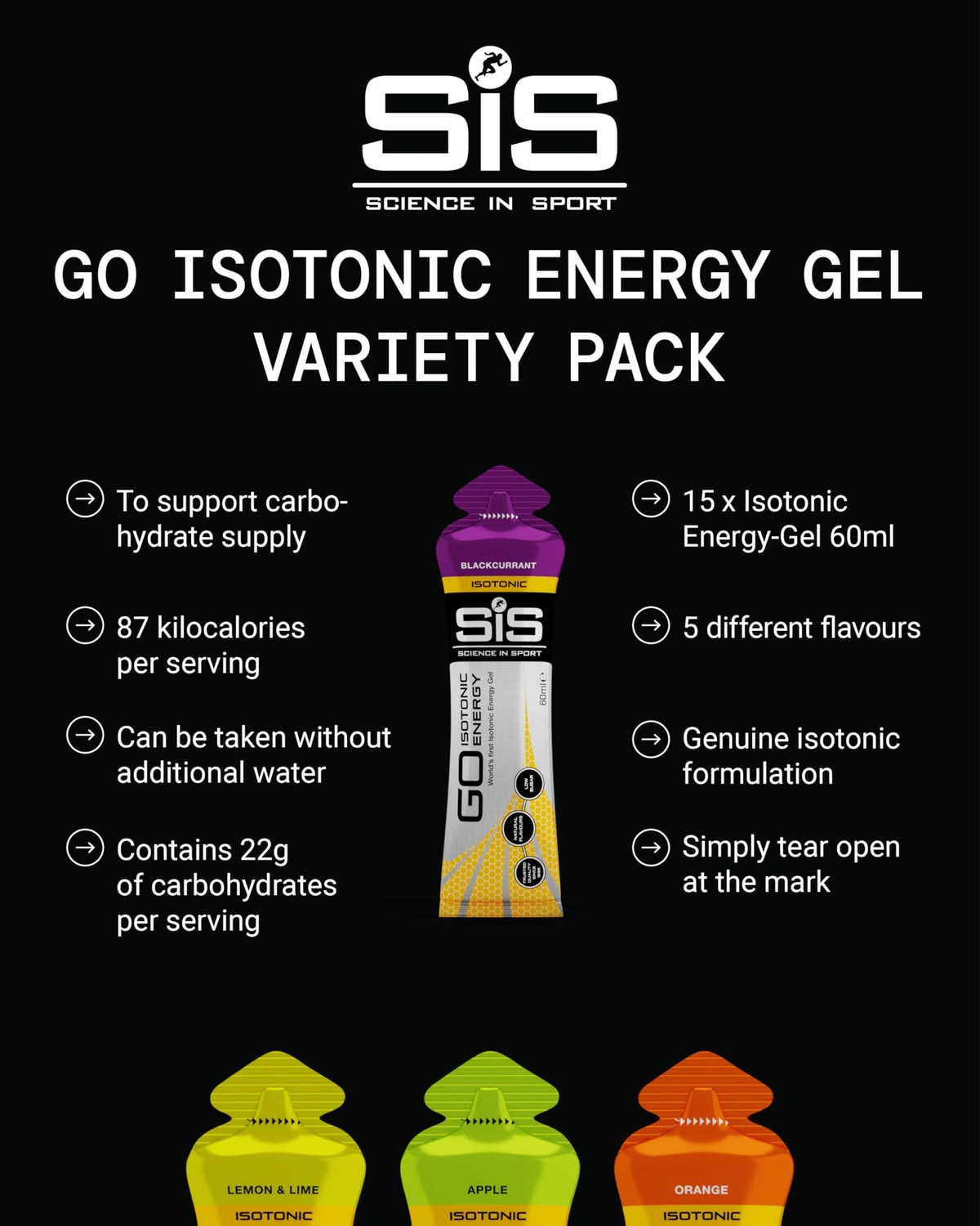 Science in Sport GO Isotonic Energy Gels Mixed, Mixed Flavours, 7 x 60ml