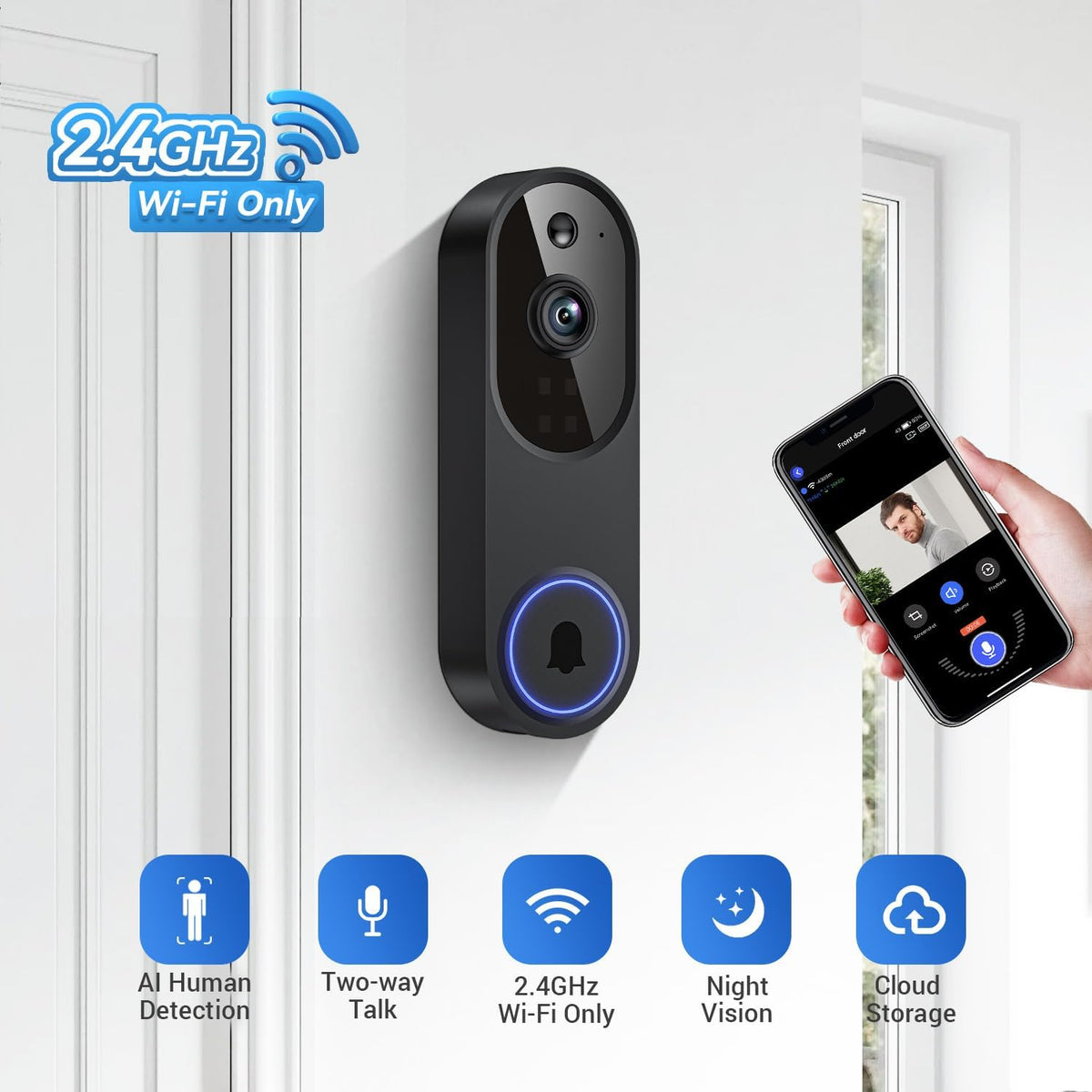 1080P Battery WiFi Video Doorbell Camera Wireless with Color Night Vision
