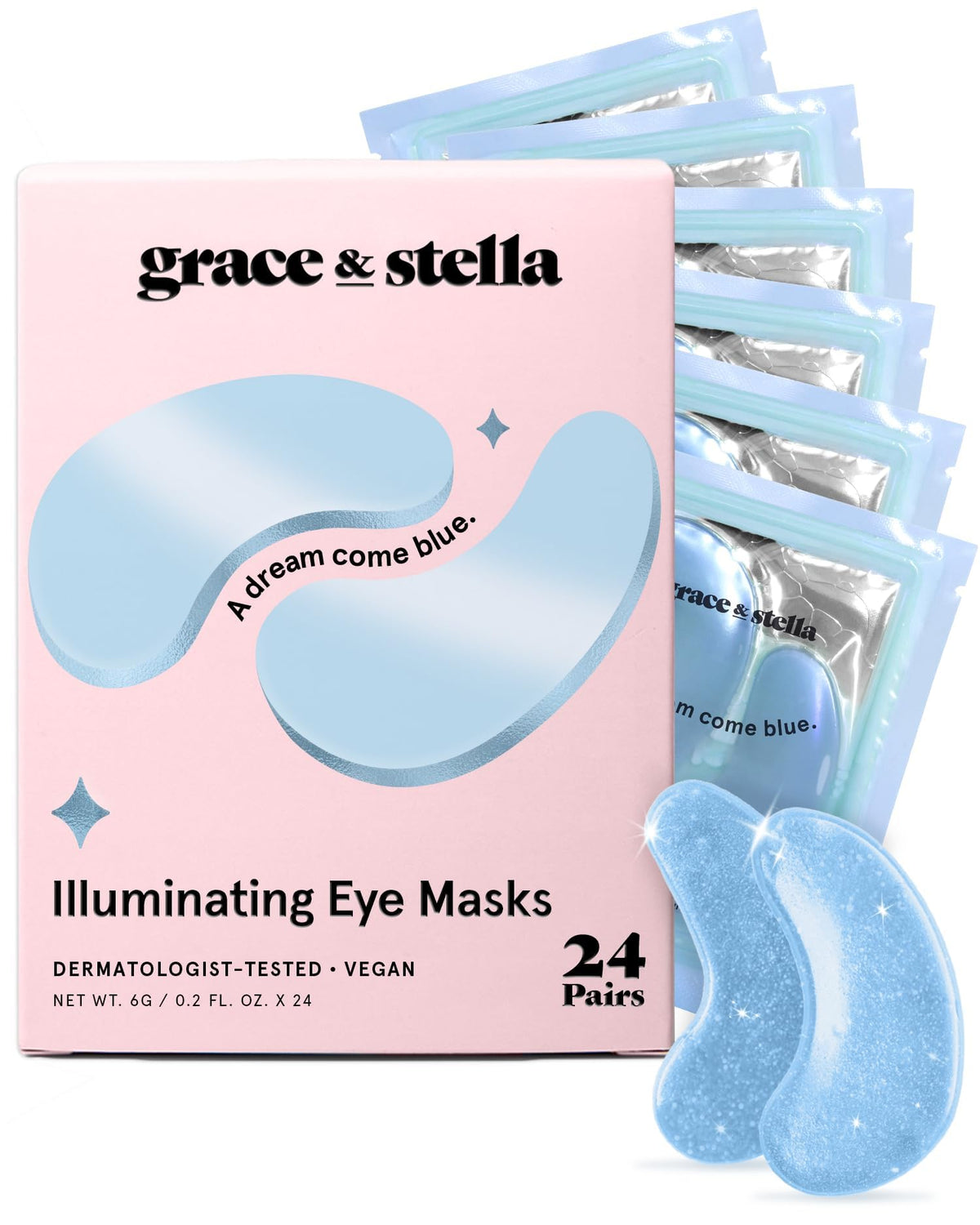 grace & stella Award Winning Under Eye Patches for Dark Circles - Illuminating Under Eye Masks for Puffy Eyes - Undereye Gel Patches with Niacinamide - Vegan - Gifts for Sisters (6 Pairs, Blue)