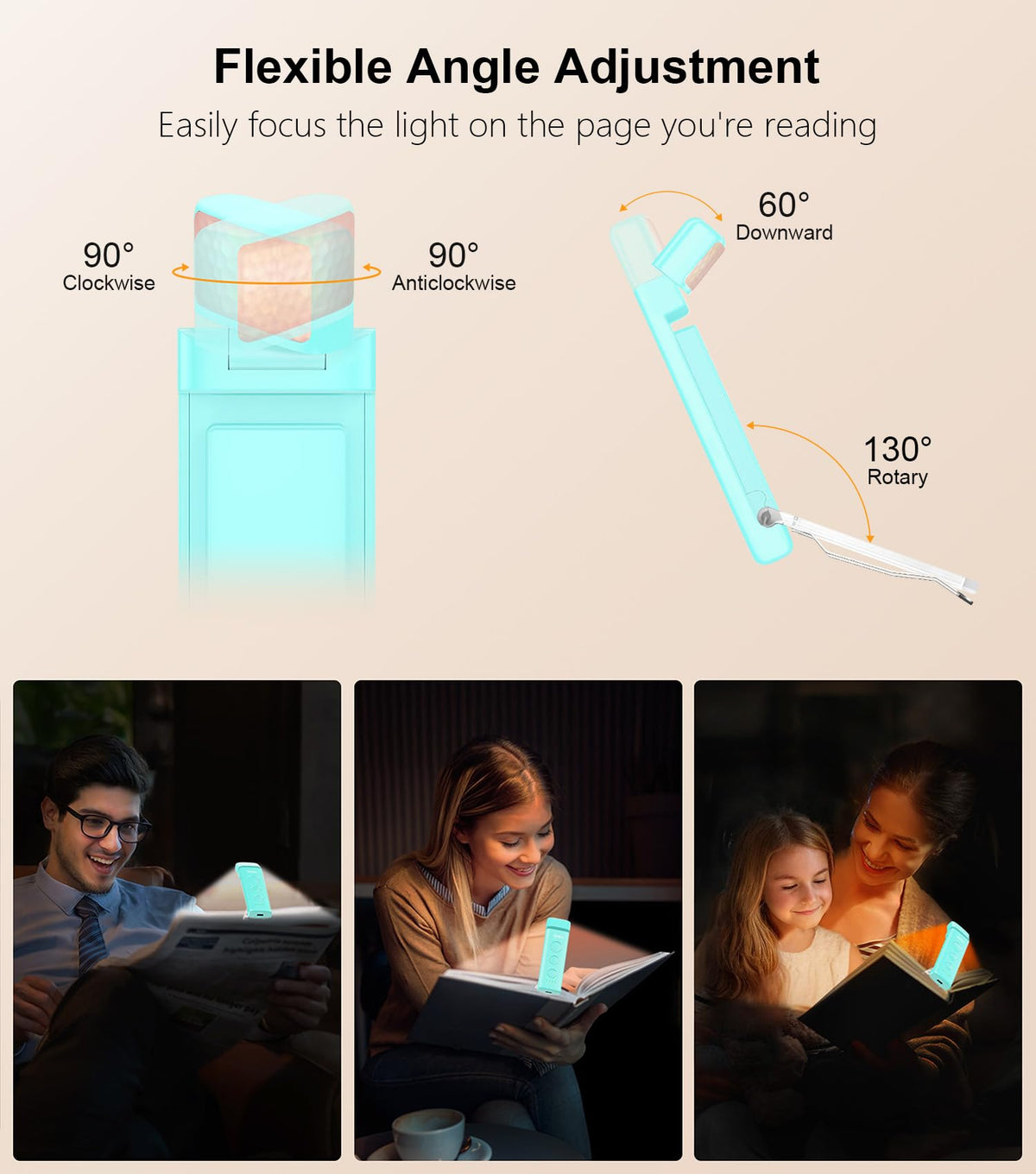 Gritin Book Light Rechargeable, Reading Light Lamp Clip on Book for Reading