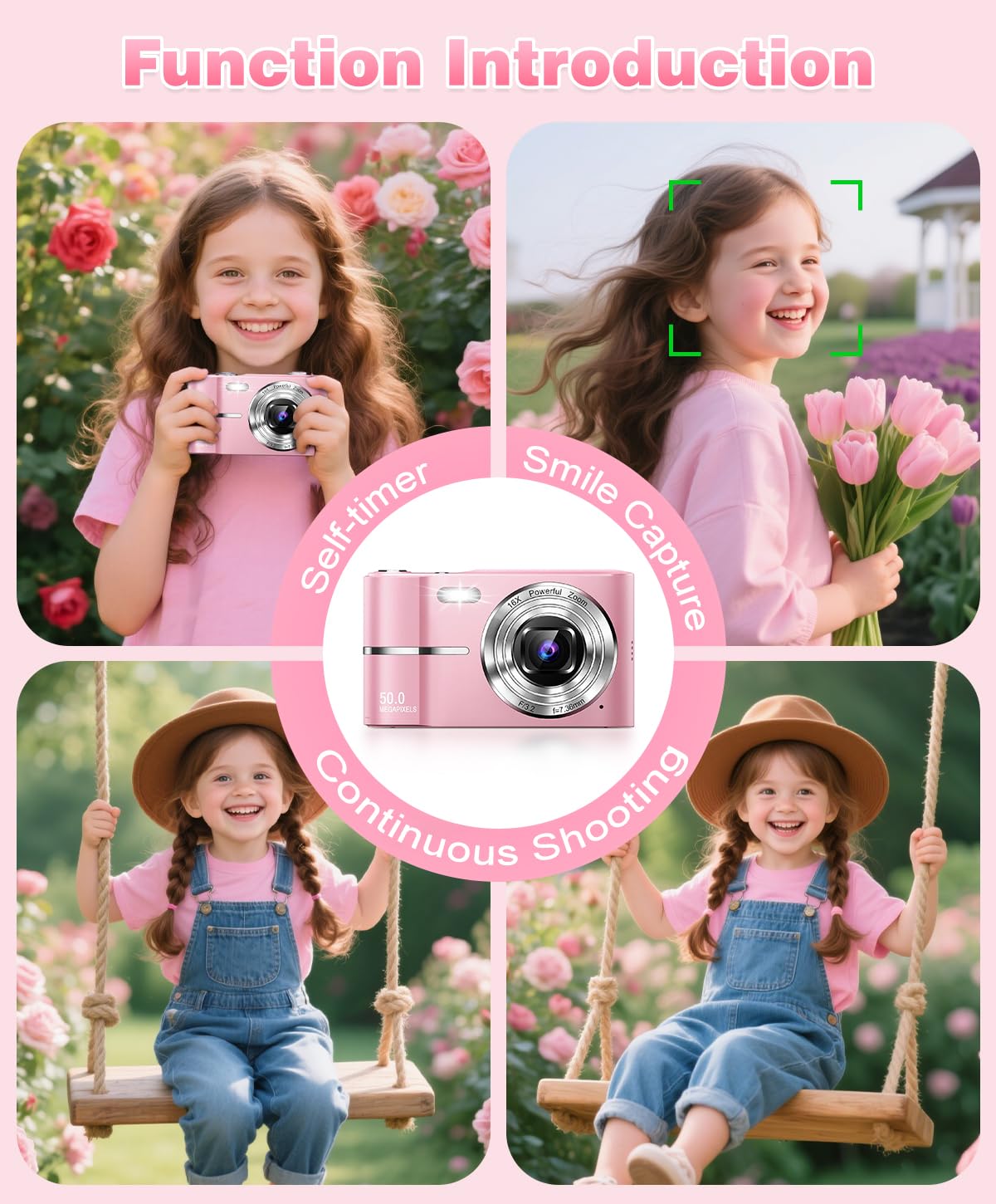 Digital Camera, 1080P FHD Vlogging Camera 50MP Compact Portable Photo Camera with 2.4" Screen, 16X Digital Zoom Mini Small Pocket Camera for Kids Students with 1 Battery, 16GB Card (Black)