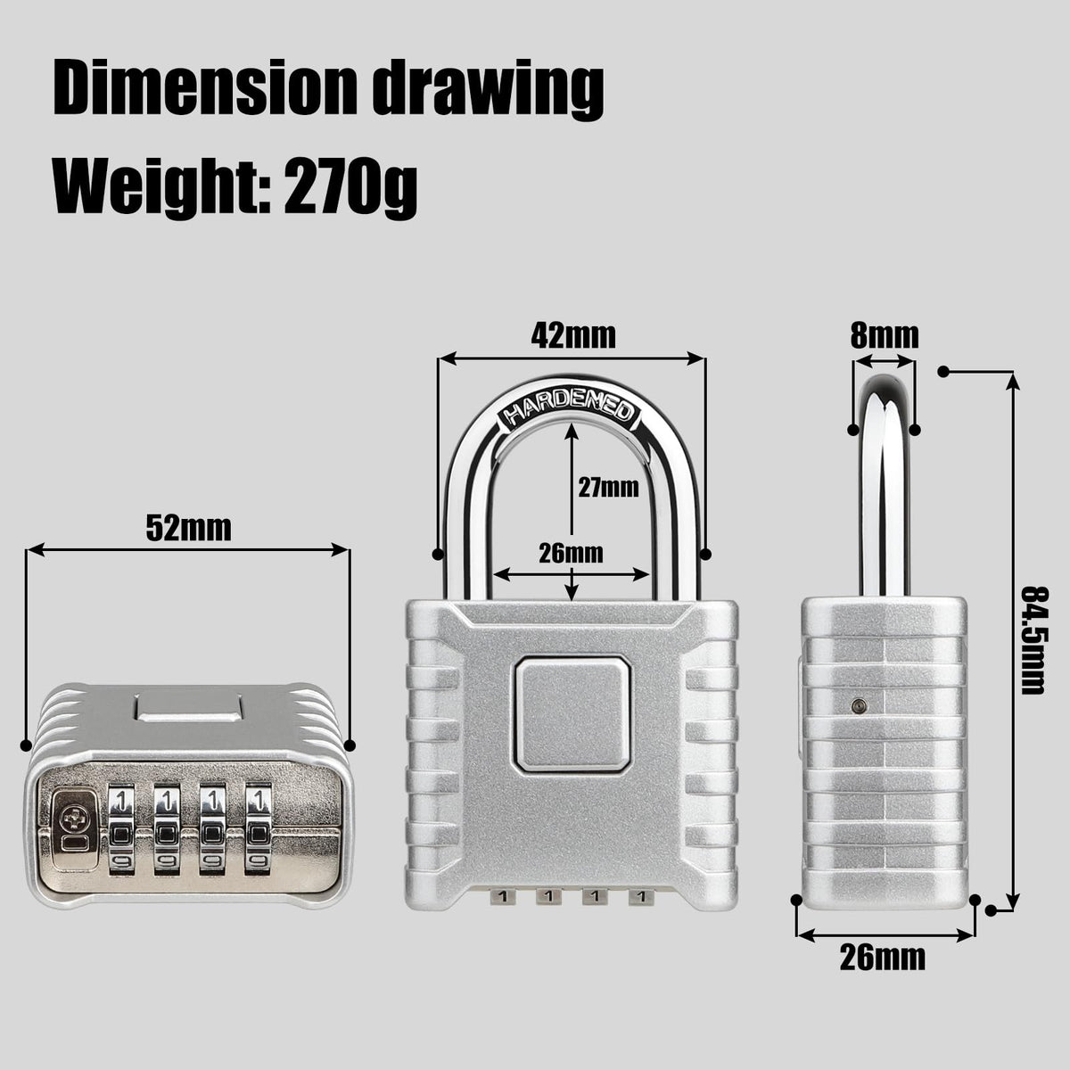 Diyife Large Heavy Duty Combination Padlocks Outdoor, 52mm Weatherproof