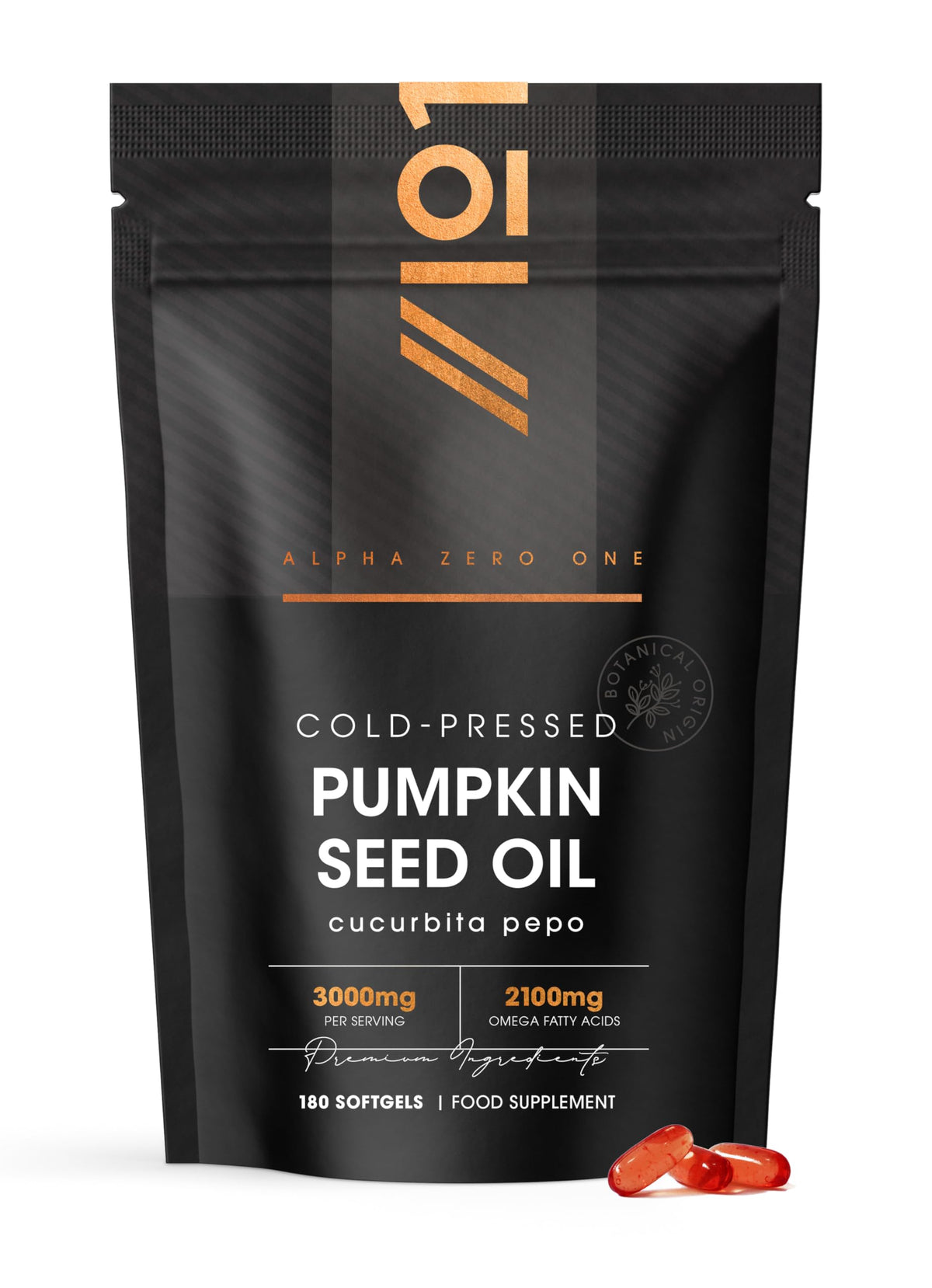 Organic Pumpkin Seed Oil 2160mg – 80% Linoleic & Oleic Acid – 120 Vegan Capsules – 1769mg Omega 6 & 9 – Virgin & Cold Pressed – By Alpha01