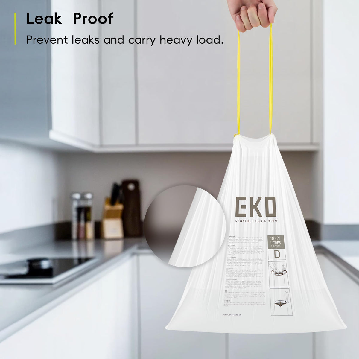 EKO Bin Bags, Kitchen Bin Liners, Drawstring, 40-60 Litre, 12 Count, Code F