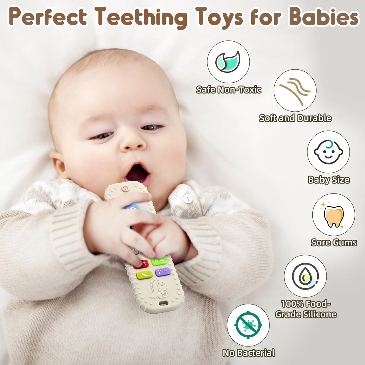 AiTuiTui Baby Teether for Teething Relief Baby Toys 0 3 6 9 12 Months, Sensory Silicone Remote Control Baby Teether Toy for Babies Newborn Infant Boy Girl Autism Toys for Baby Gifts