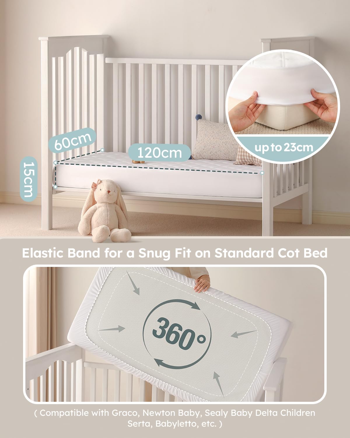 Yoofoss Waterproof Mattress Cover - Fitted Crib Mattress Protector - Hypoallergenic Baby Bed Sheet (60 X 120CM)
