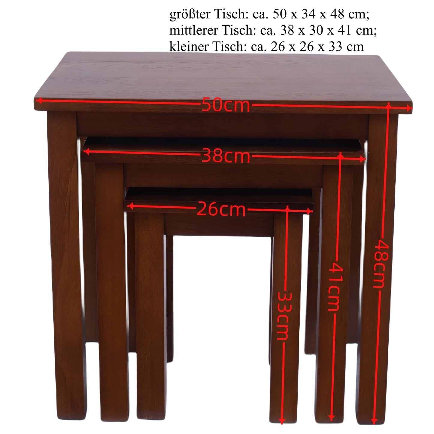 Oak 3 Nest of Tables, Solid Wooden Nesting Tables, Wooden Table Lamp, Plant Table, Multifunctional Nested Coffee Table, Side Tables for Living Room