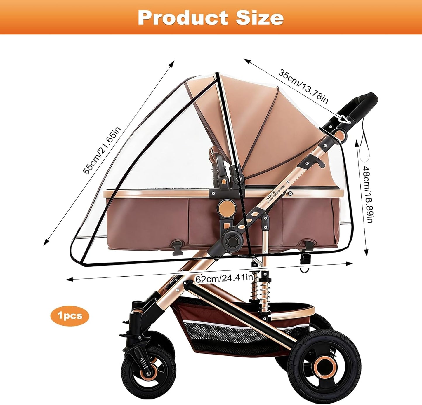 Universal Rain Cover for Pushchair & Pram - Clear EVA Weather Shield, Durable Waterproof Protection for Baby Stroller, Toddler Buggy in Heavy Rain & Wind