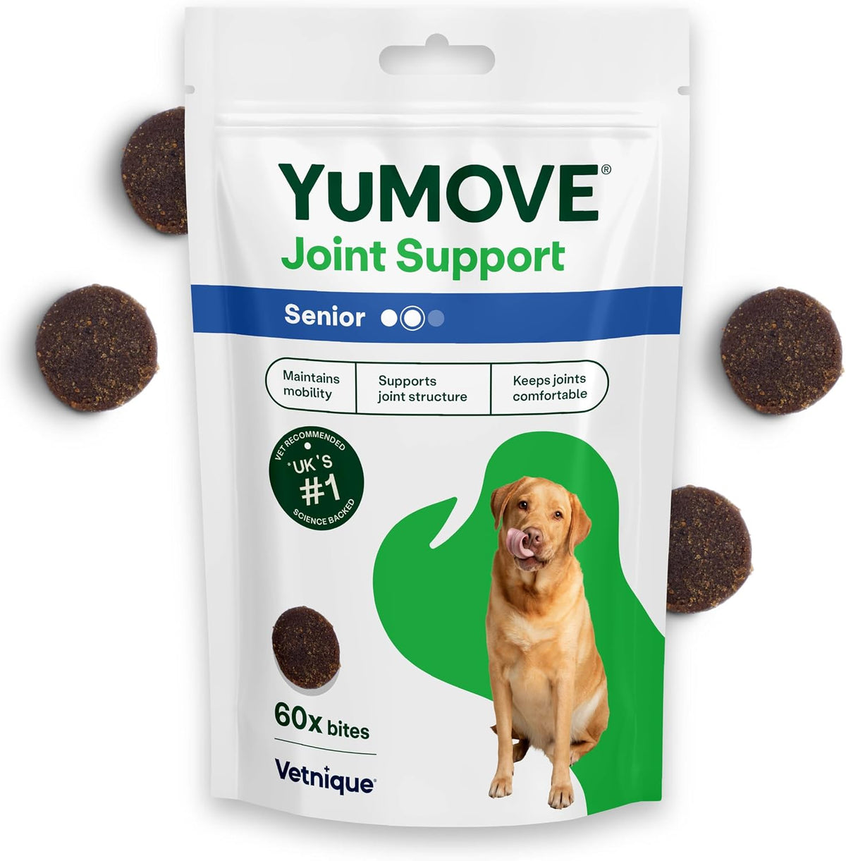 YuMOVE Senior Dog Joint Supplement, Daily Bites for Joint Care, Essential Dog Hip and Joint Aid for Senior Dogs with Glucosamine, Chondroitin, Green Lipped Mussel, Aged 8+, 60 Chews