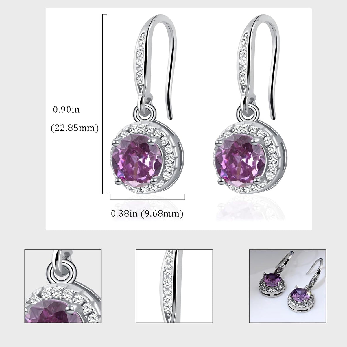 Birthstone Drop Earrings for Women, Silver Plated Dangle Earrings