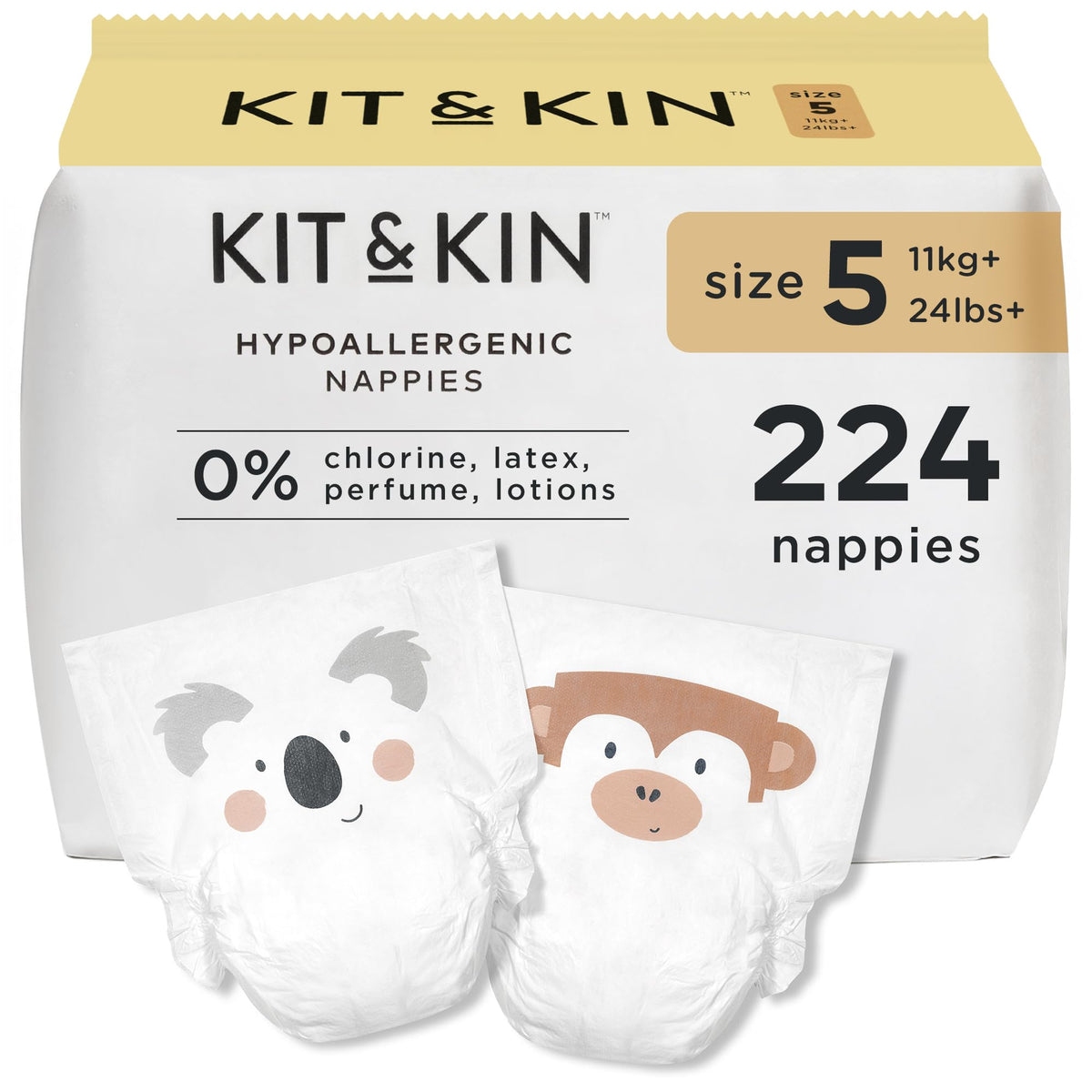 Kit & Kin Premium Baby Nappies Size 4 | 9-14 kgs / 20-31 lbs | Pack of 256 Nappies | Plant-Based Materials On Baby's Skin | Hypoallergenic | Superior up to 12 Hour Leak Protection