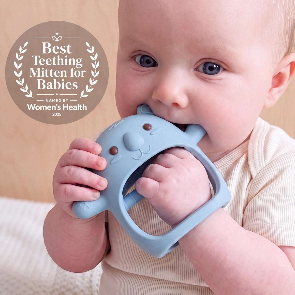 Infatot® Teething Toys for Baby Gifts – Chipmunk Silicone Mitten Teether, Soothing Glove for Infants, Baby Toys 0-6 Months, Soft Chewable Teether Toy to Prevent Finger Sucking, CM Blue.