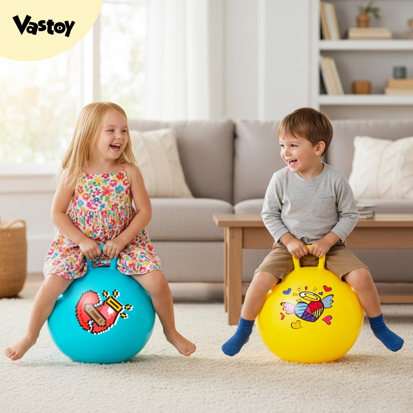 Vastoy 20 Inch Space Hopper Ball for Kids 6-9 Years - Anti-Slip Space Hopper with Hand Pump, Bouncy Inflatable Ride On Toy for Indoor Outdoor Fun, for Children (Blue Eyes)