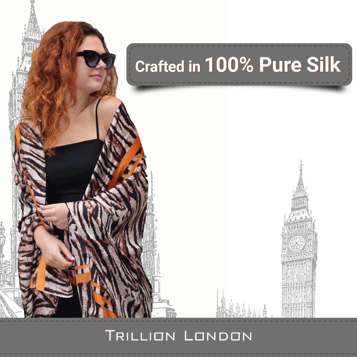 Trillion London® Silk Shawl Birthday Gifts for Women - Designer Silk Scarf