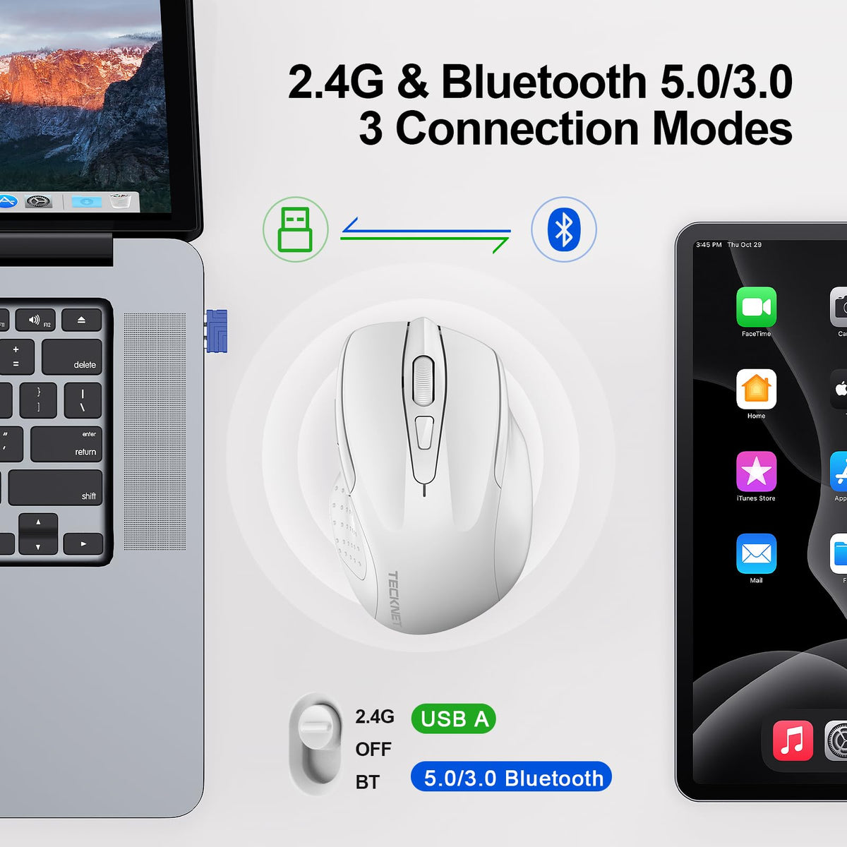 TECKNET Bluetooth Mouse, Rechargeable Bluetooth Wireless Mouse