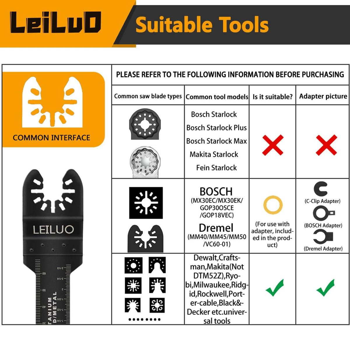 LEILUO 6Pcs Multitool Hook Blade, Multi Tool Hook Knife Blade Set