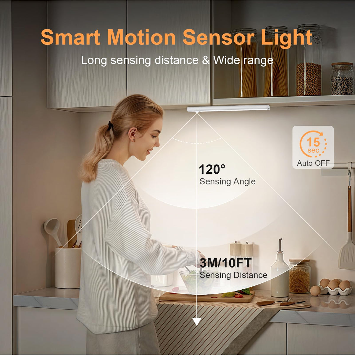 daphomeu 5 Pack Rechargeable Under Cupboard Kitchen Lights, 20CM Dimmable Warm Cabinet Light, LED Motion Sensor Lights Indoor, Magnetic Stick Light for Kitchen Shelf Stairs Wardrobe