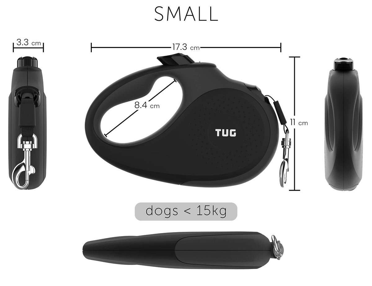 TUG 360° Tangle-Free Retractable Dog Lead for Up to 25 kg Dogs | 5 m Strong Nylon Tape | One-Handed Brake, Pause, Lock (Medium, White/Orange)