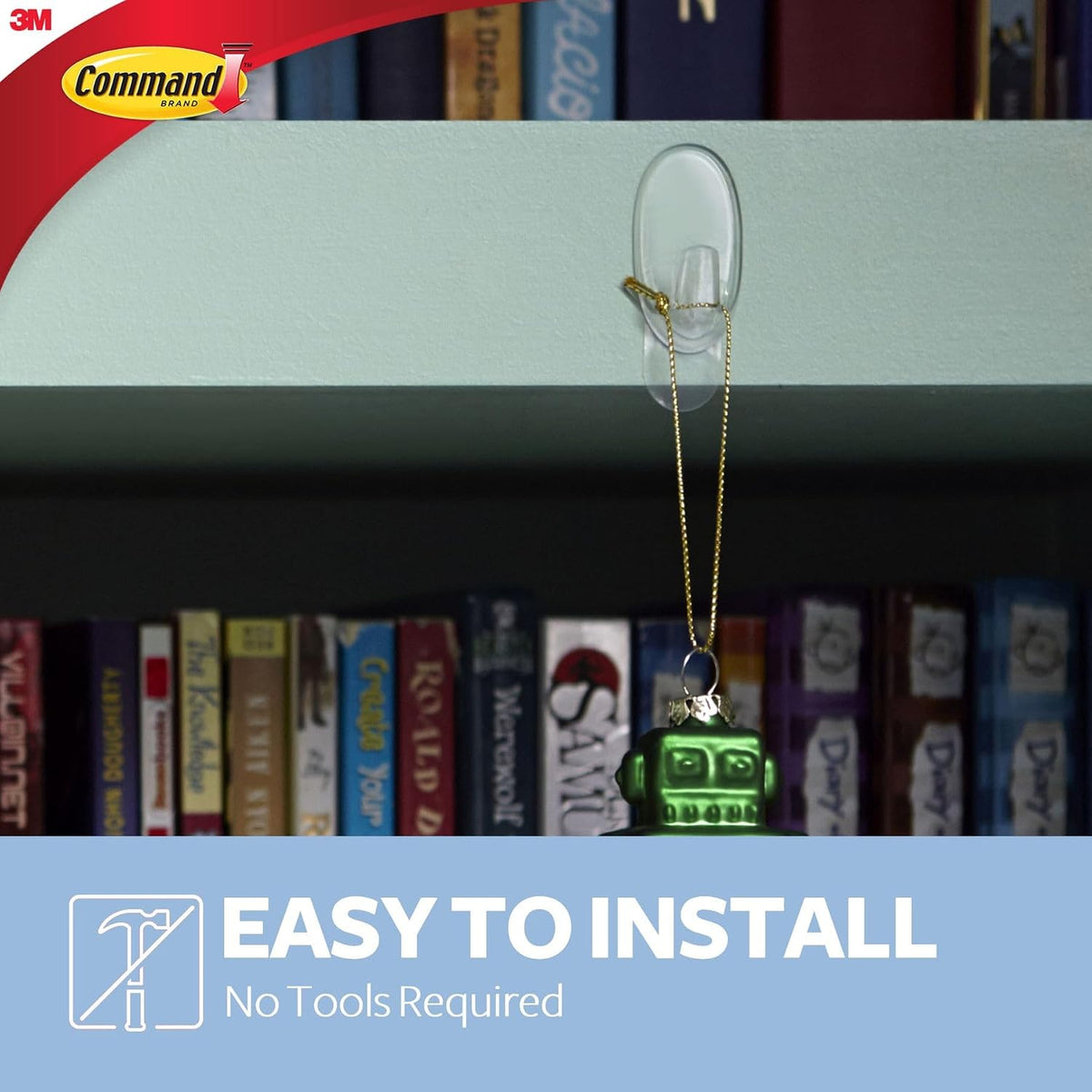 Command Small Hooks with Clear Strips, Pack of 2 Hooks + 4 Adhesive Strips, Transparent - Indoor Use - Suitable for Hanging Items up to 450 g - Damage Free Hanging