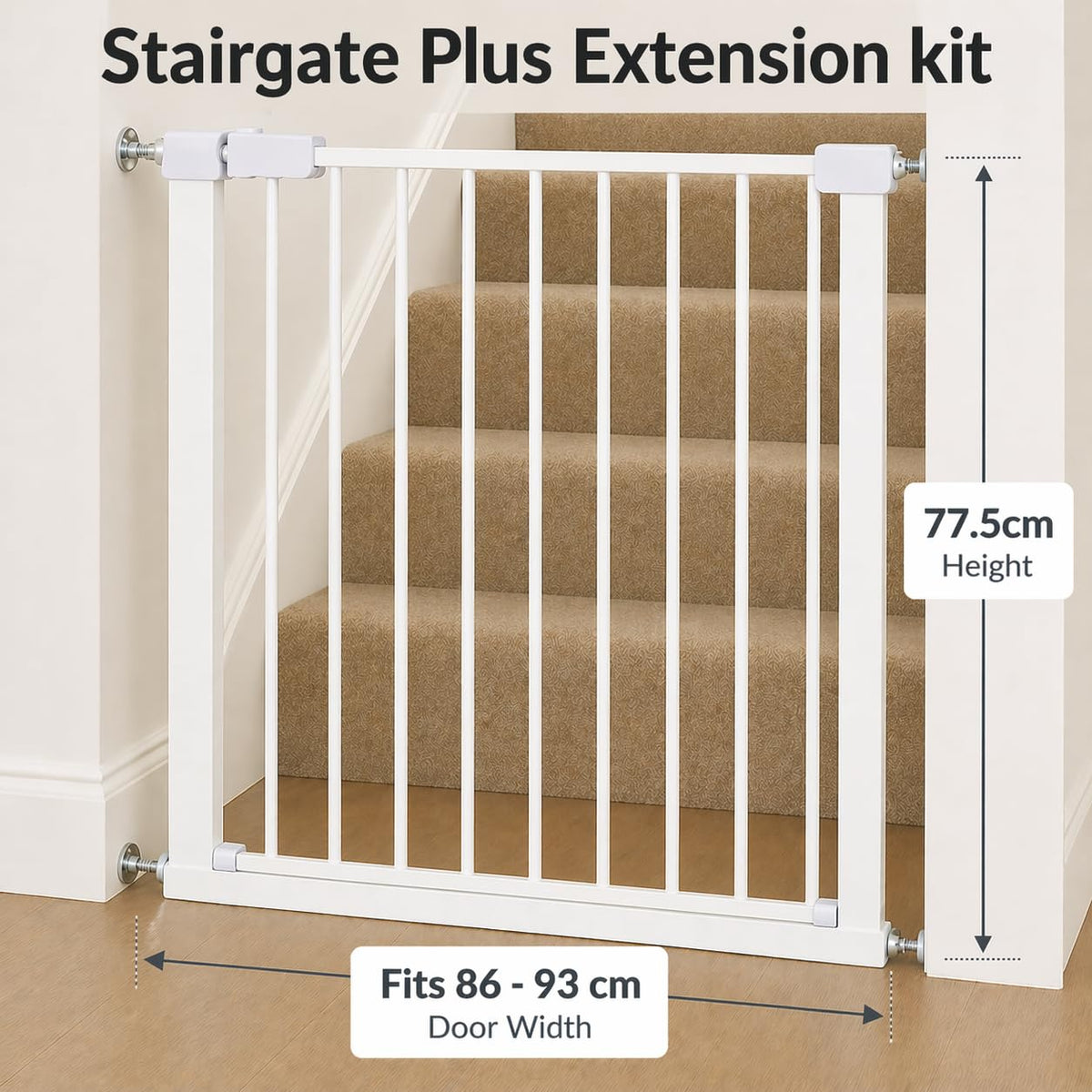 For Your Little One Pressure Fit Safety Stair Gate – 100–107 cm – 2 x 7 cm Extensions Included – No Screws Needed | One-Hand Opening | Baby & Pet Gate for Stairs & Doorways, Grey