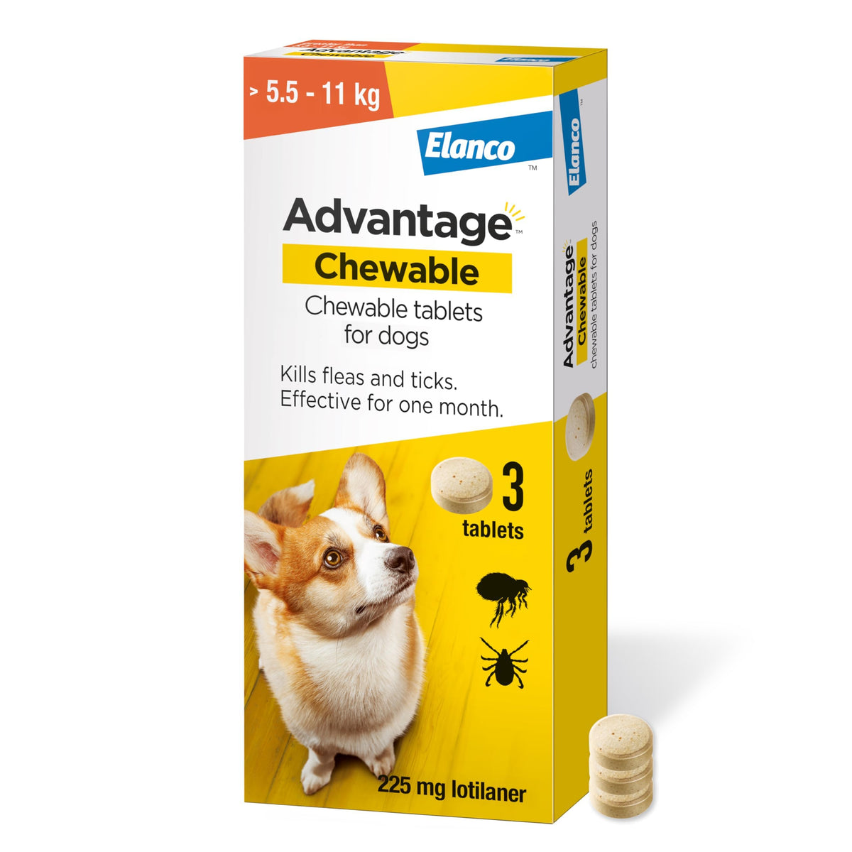 Advantage Chewable 450mg Chewable Tablets for Dogs >11 - 22kg (3 pack), Flea and Tick Treatment, Fast Acting Kills Fleas Within Hours, Prevention Lasts For A Month, Easy To Administer