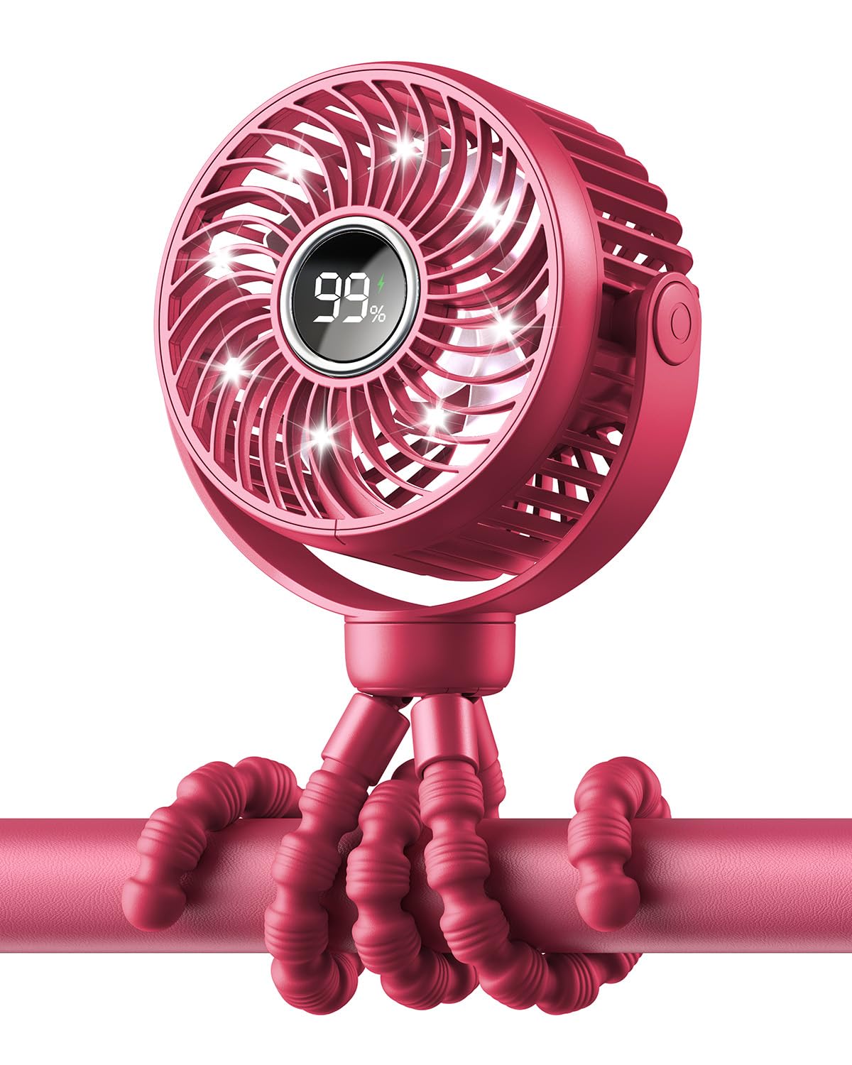 Pram Fan, Rechargeable 4-Speed Clip On Fan, Digital Display, Black