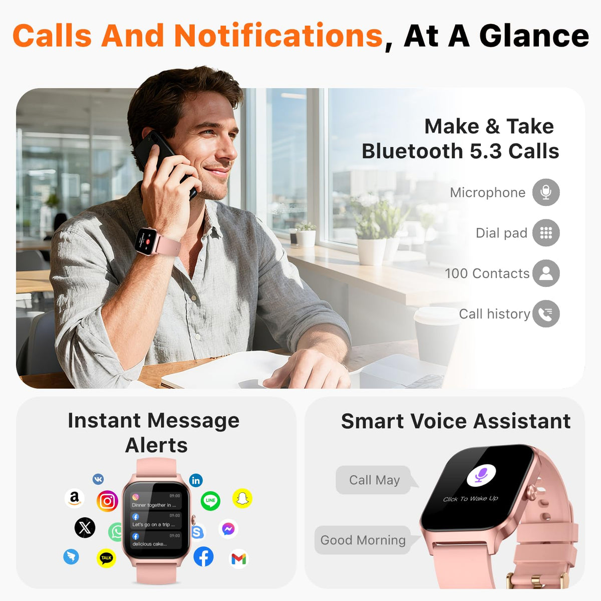 Smart Watch for Women Men - Answer/Make Call, Fitness Tracker Smartwatch for Android iPhone Compatible, Sleep Female Cycle, 120+ Sports Modes Step Counter (Blue, 2 Straps)