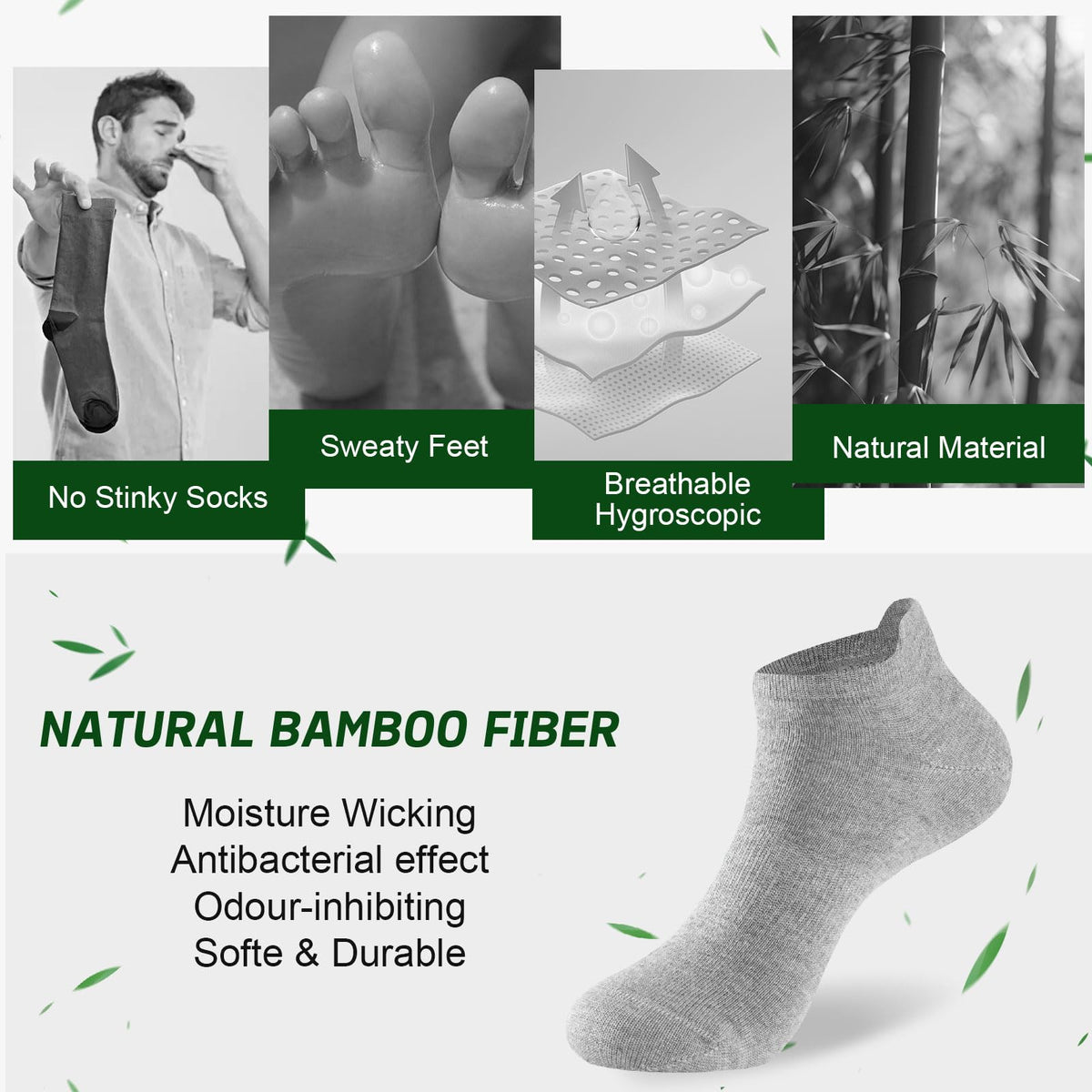 Niorasen Bamboo Trainer Socks for Men & Women, 6 Pairs, Low Cut