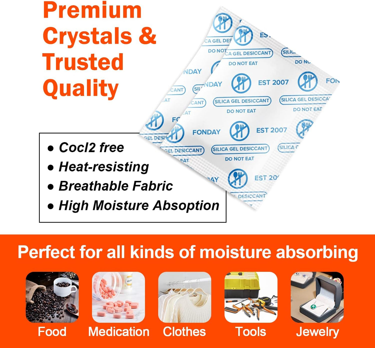 1 Gram 50 Packets Fonday Food Grade Silica Gel Desiccant Packs
