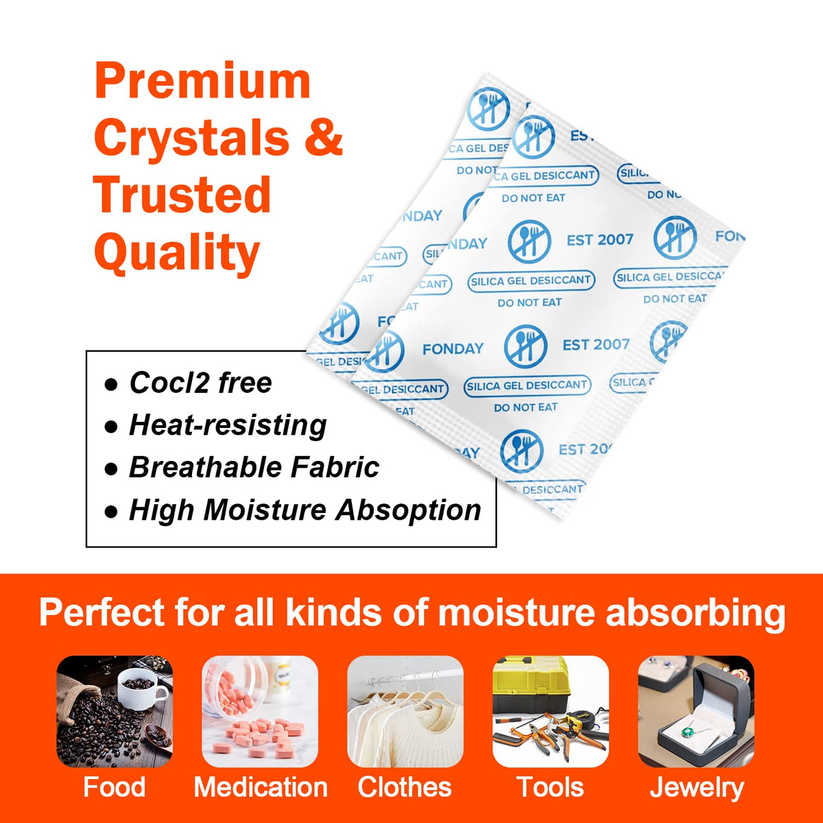 1 Gram 50 Packets Fonday Food Grade Silica Gel Desiccant Packs