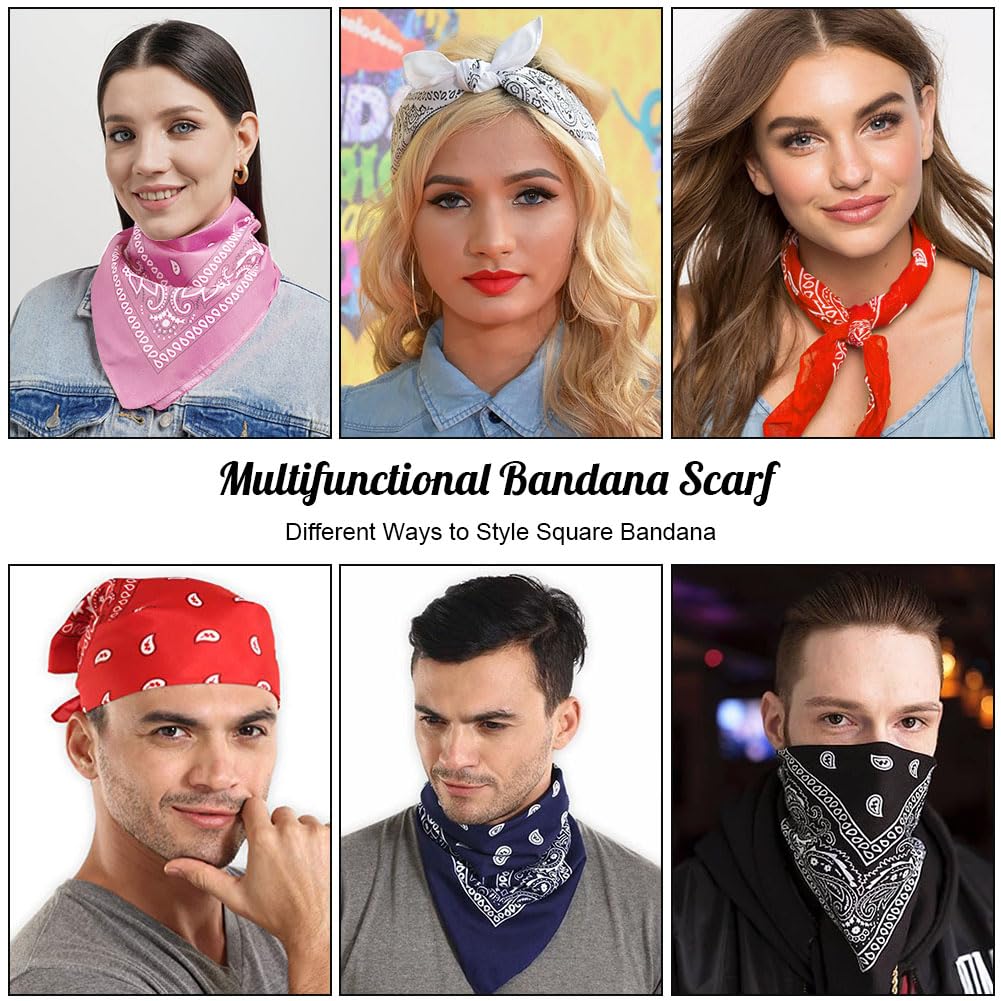 Aomig Bandana Head Scarf for Men and Women, Stylish Cowboy Headband Handkerchief, Multi-purpose Hair Scarf Paisley Print Unisex Headwraps, Bib Party Face Covering Headwear for Motorcycling