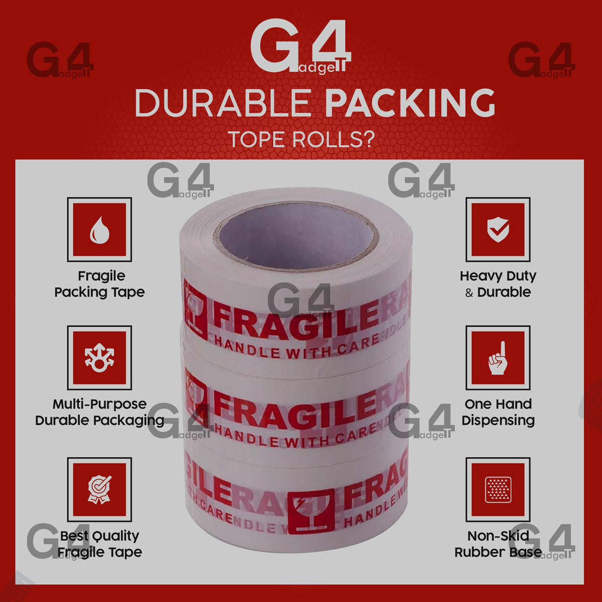 G4GADGET Pack of 3 Clear Packing Tape - Heavy Duty Transparent Tape 48mm x 66m - Ideal for Moving, Packing Boxes, and Secure Packaging