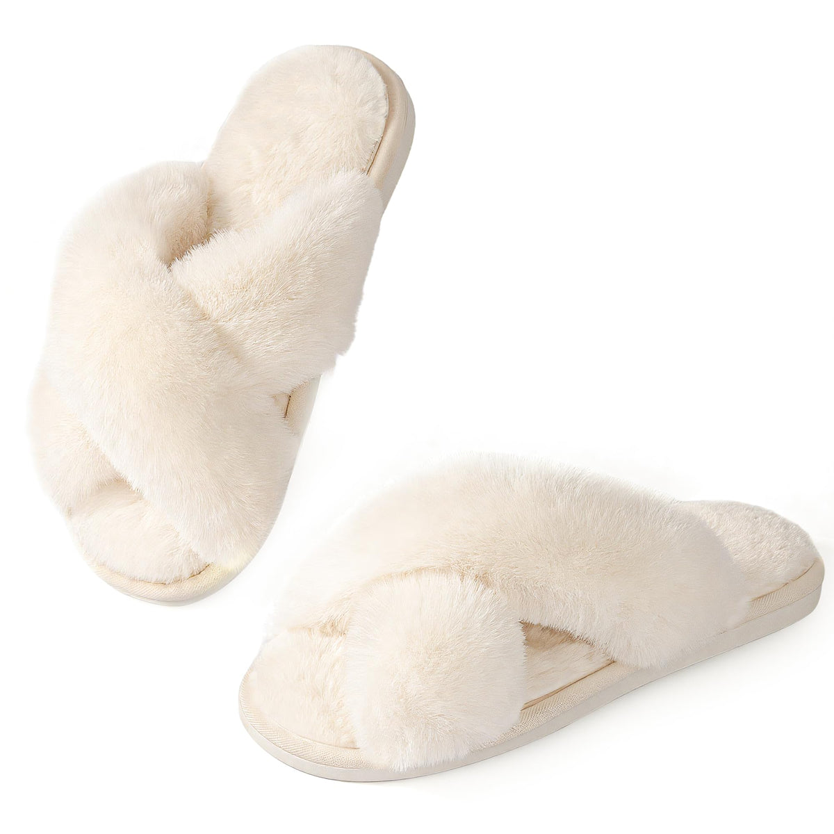 Ankis Women Slippers Fluffy Slippers Memory Foam, Cross Band Furry Open Toe Slippers Cozy Plush Home Shoes Indoor Outdoor Anti-Slide Slipper