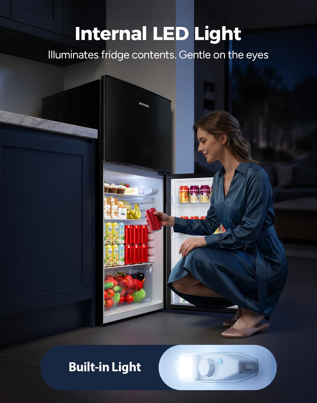 Small Fridge Freezers Freestanding 105L 7‑Stage Thermostat LED Light