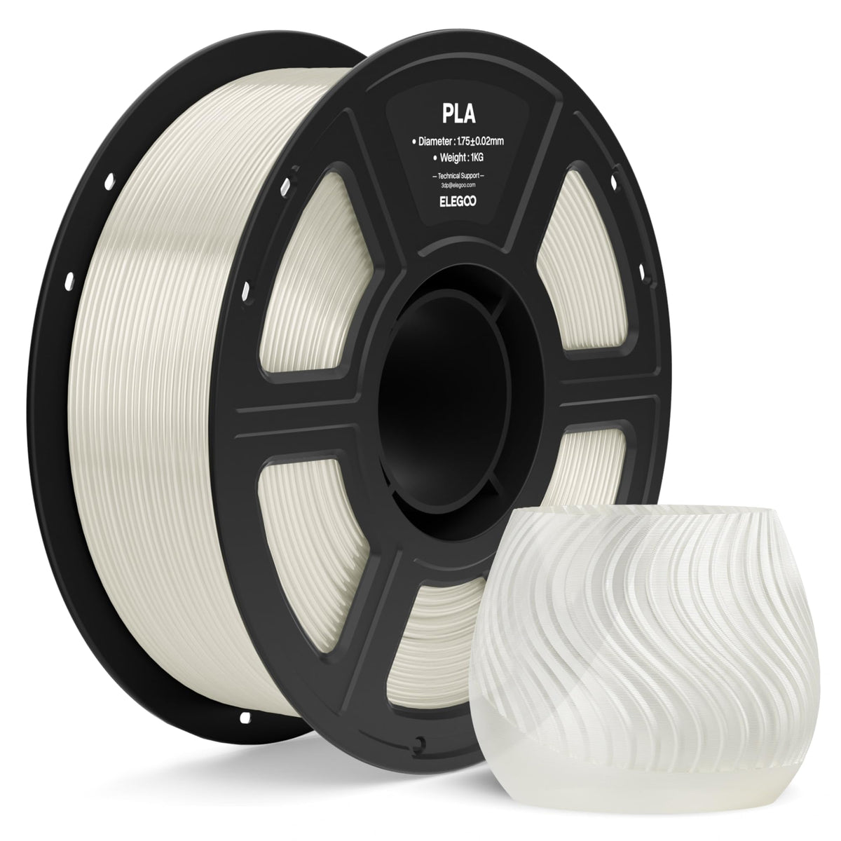 ELEGOO PLA 3D Printer Filament 1.75mm Black 1KG, Easy to Use, Durable