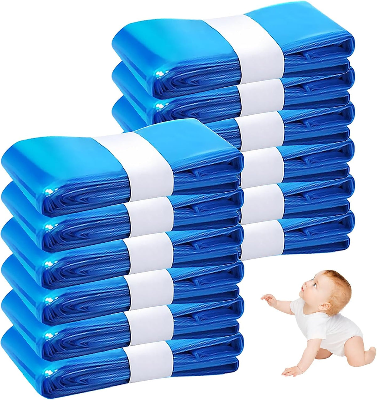 12er-Pack Nappy Bin Refills, vacvad 4.5m Diaper Bin Pail Disposal Bags, Nappy Bin Liners Replacement Strong Seal & Tear Resistance, Compatible with Most Nappy Disposal Systems (Blue)