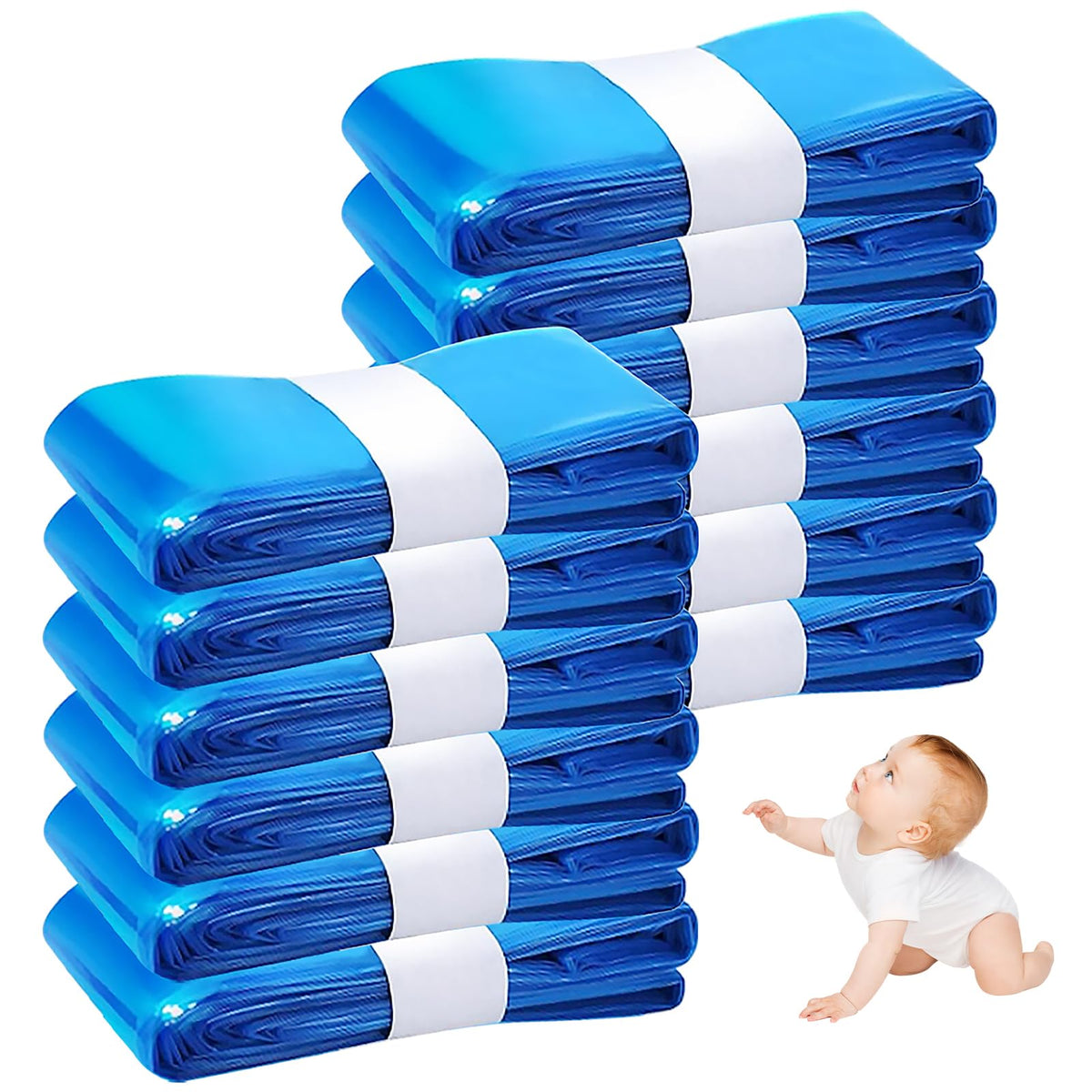 12er-Pack Nappy Bin Refills, vacvad 4.5m Diaper Bin Pail Disposal Bags, Nappy Bin Liners Replacement Strong Seal & Tear Resistance, Compatible with Most Nappy Disposal Systems (Blue)