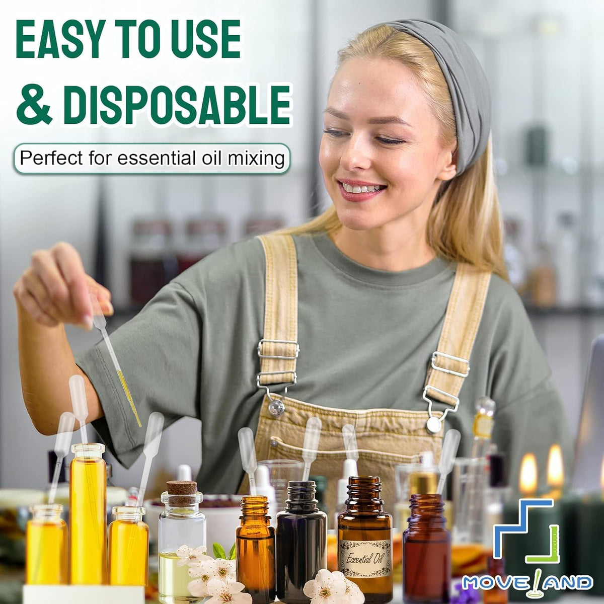 moveland 𝟭𝟬𝟬𝟬𝗣𝗰𝘀 𝟯𝗺𝗹 Dropper Pipettes- Plastic Transfer Pipette for Lab Science, Essential Oil, DIY Art, Medicine - Excellent Suction Without Leakage