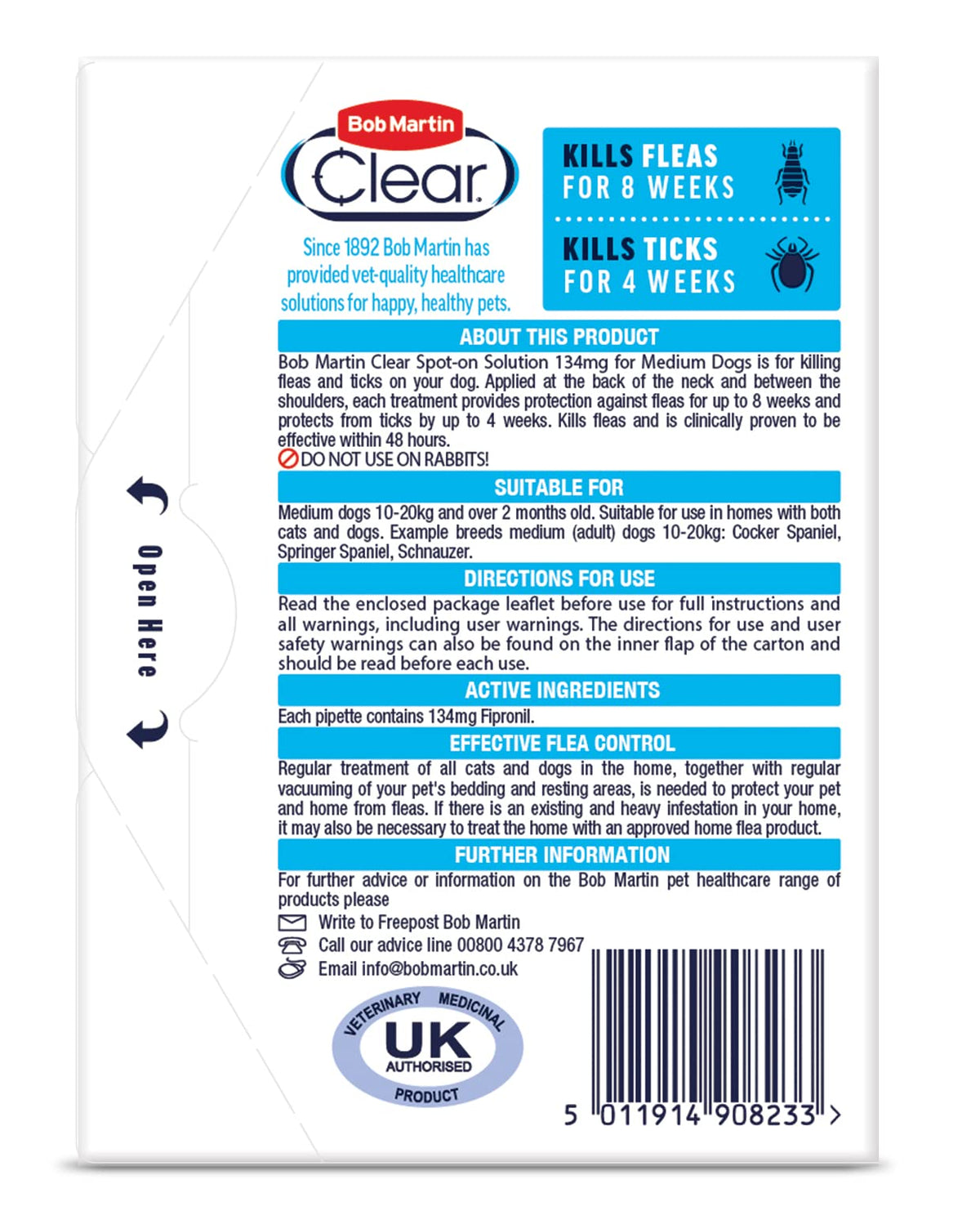 Bob Martin Clear Spot On Flea Treatment for Small Dogs (2-10kg) - Kills Fleas & Ticks (3 Pipettes)
