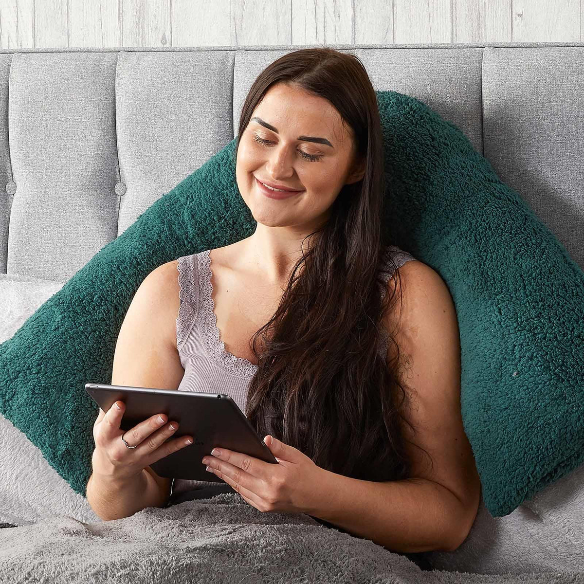 Teddy Fleece V Shaped Pillow Body Neck Support Pregnancy Orthopaedic Cushion