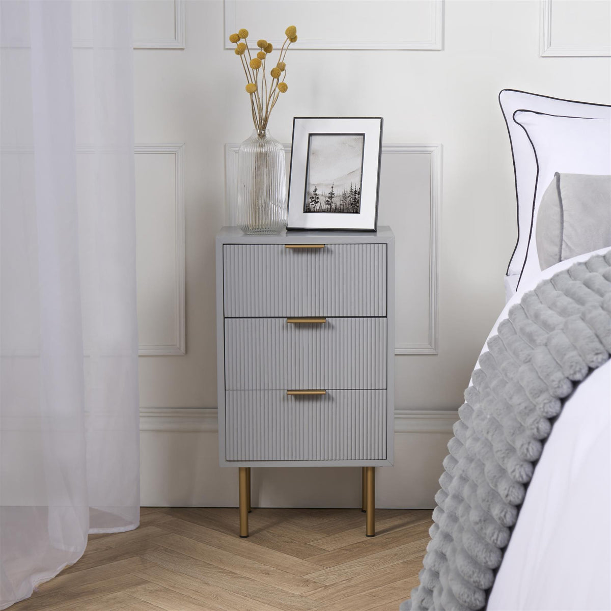 OHS Ribbed Drawer Unit Bedside Table 3/4/5/6 Draw Cabinet Nightstand Sideboard
