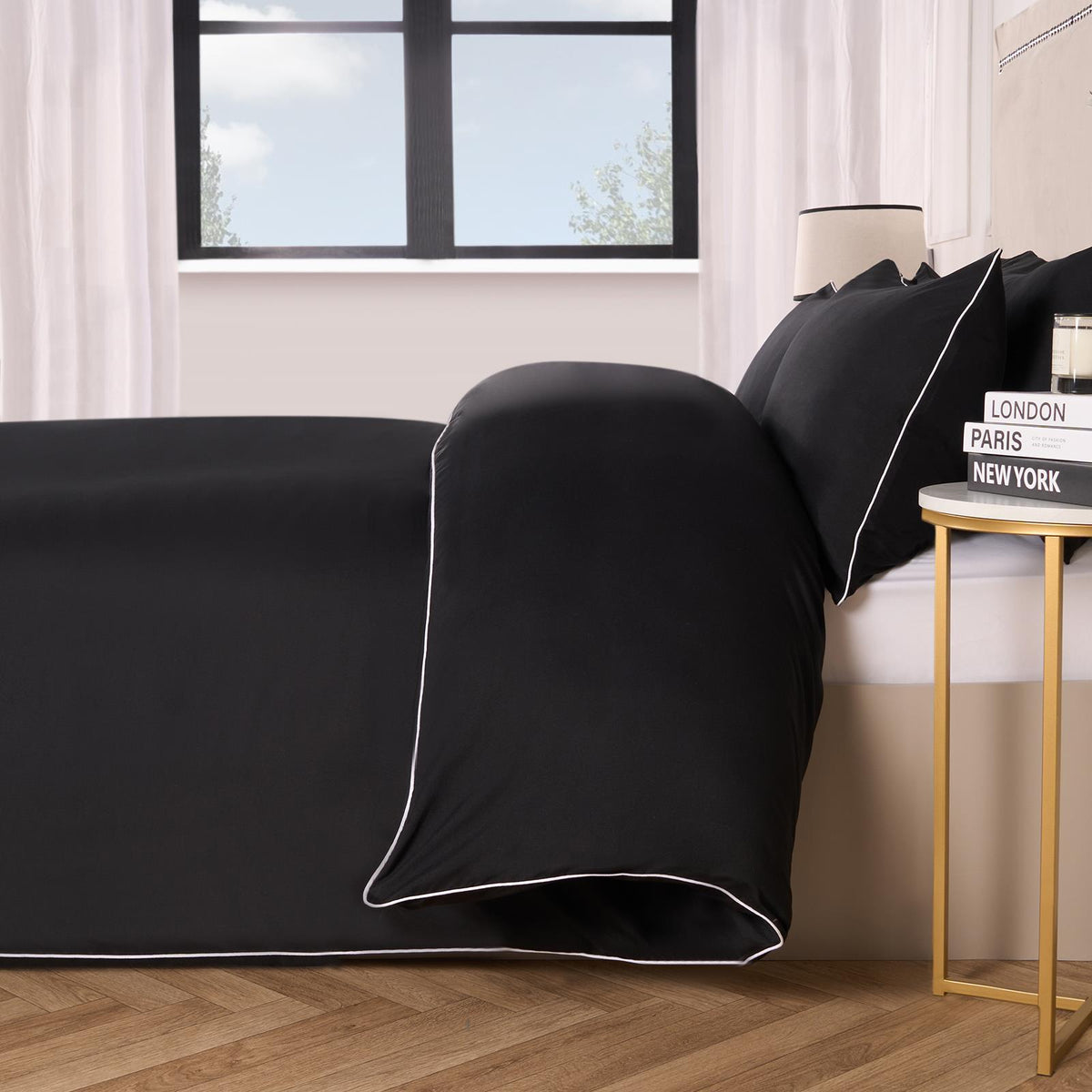 OHS Piped Edge Duvet Cover Set Soft Quilt Pillowcase Bedding Double King Size