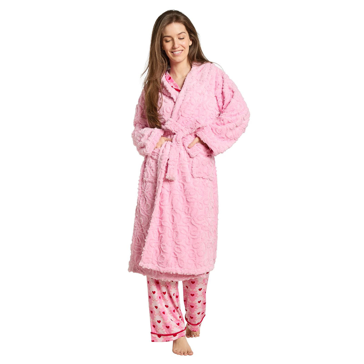 OHS Tufted Dressing Gown Soft Fleece Robe Thermal Bathrobe Hooded Loungewear