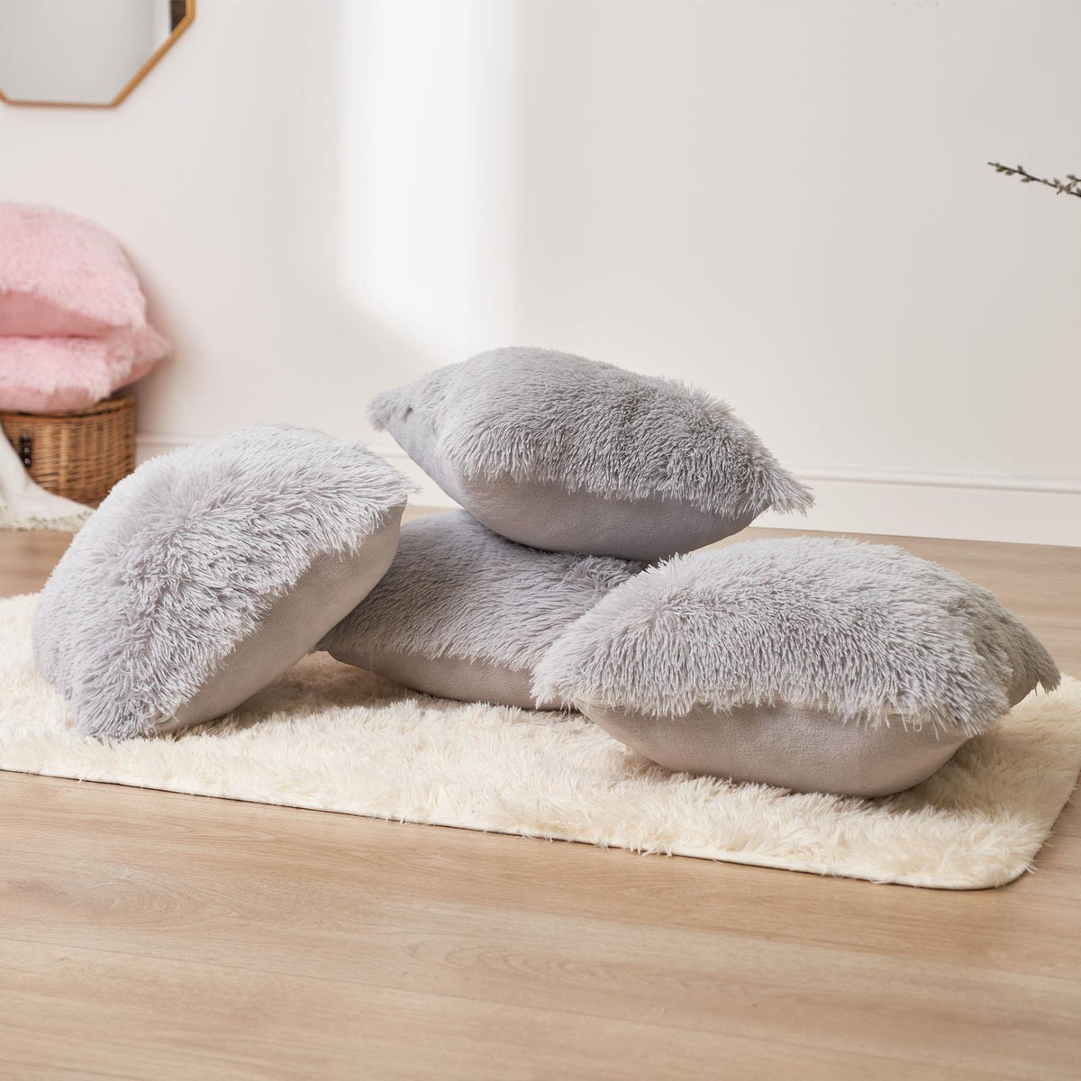 OHS Fluffy Cushion Covers 2 Pack Soft Fleece Square Pillowcases Home Decor