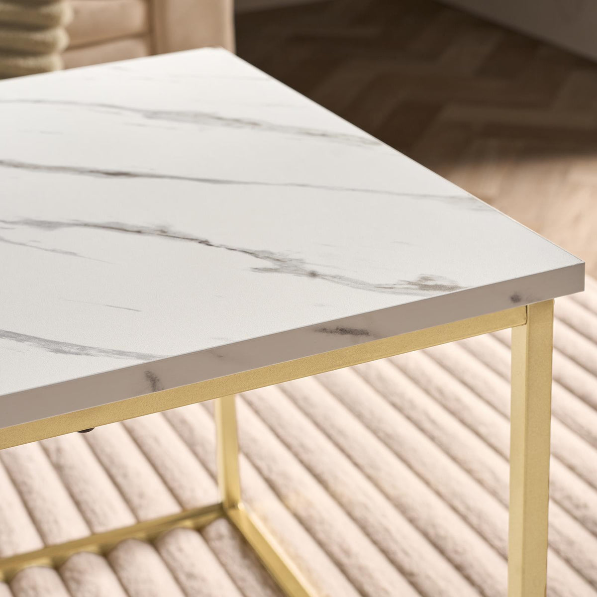 OHS Coffee Table Marble Bedside End Living Room Modern Metal Frame Home Decor
