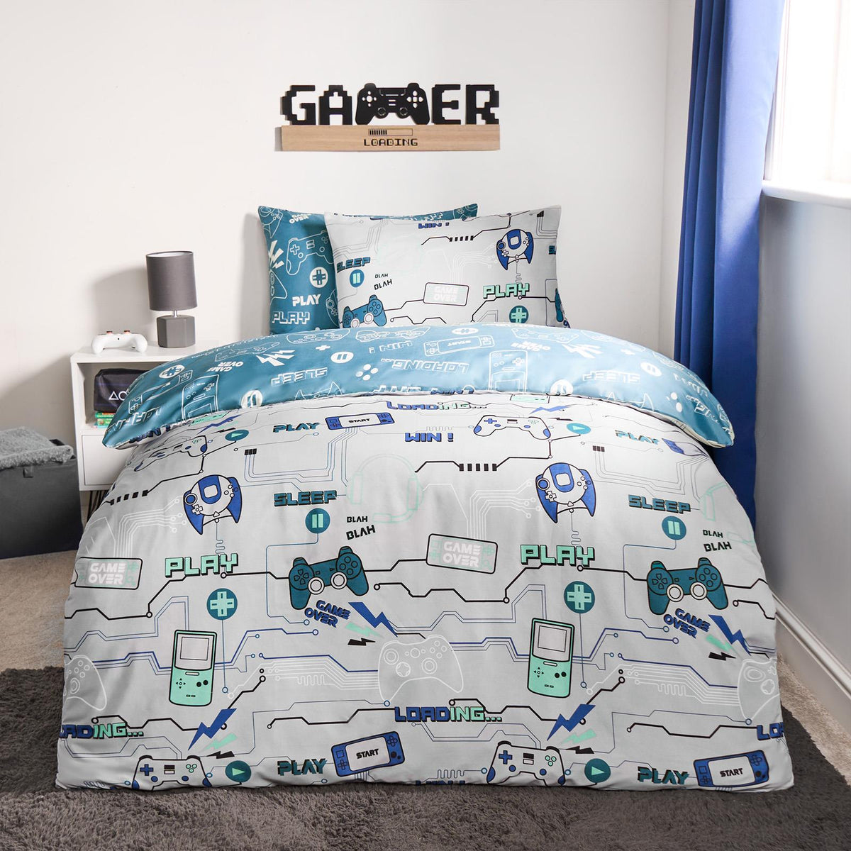 Gaming Duvet Cover Set Reversible Soft Quilt with Pillowcase Kids Bedding Single