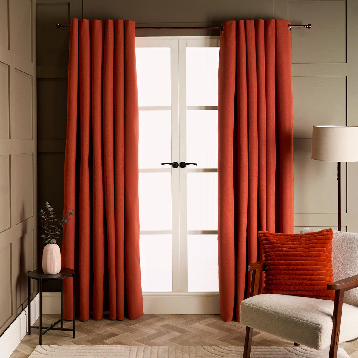 OHS Woven Texture Filled Curtains Thermal Eyelet Blackout