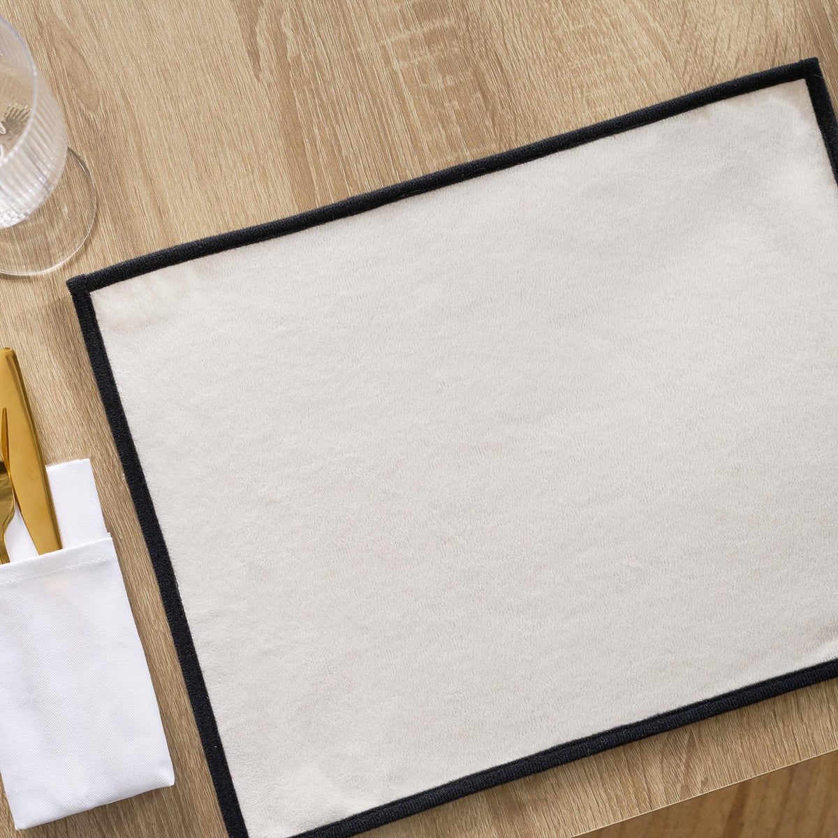 OHS Piped Trim Table Mats Runner Set Matte Velvet Placemats Home Decor